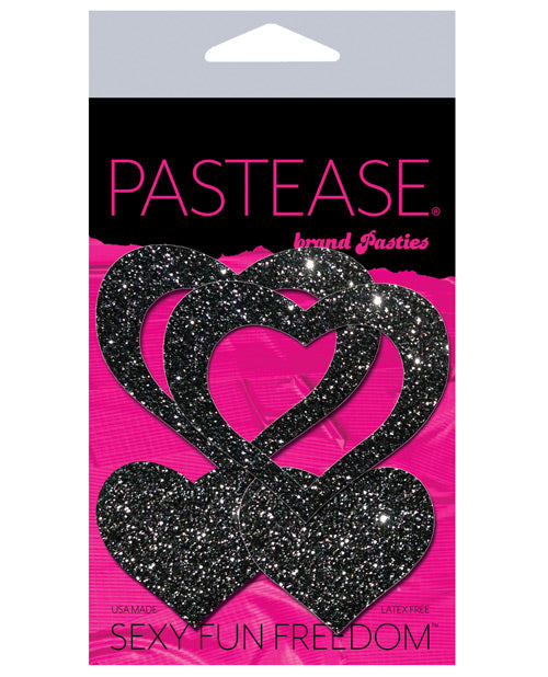 Pastease Premium Glitter Peek a Boob Hearts - Black O/S