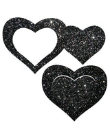 Pastease Premium Glitter Peek a Boob Hearts - Black O/S