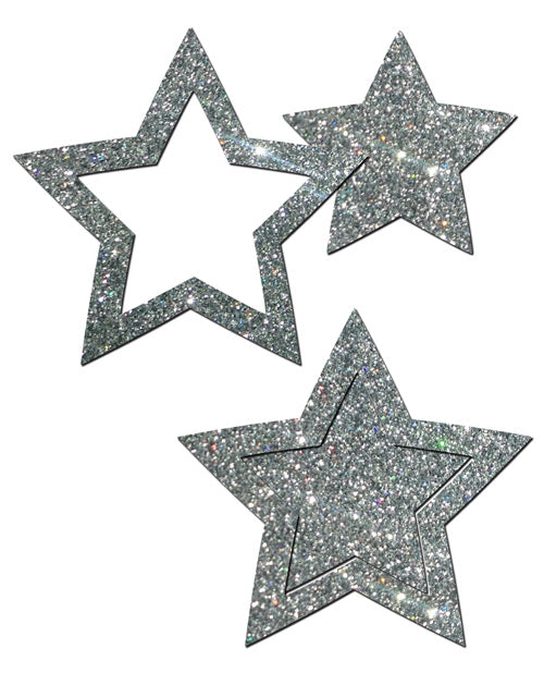 Pastease Premium Glitter Peek a Boob Stars - Silver O/S