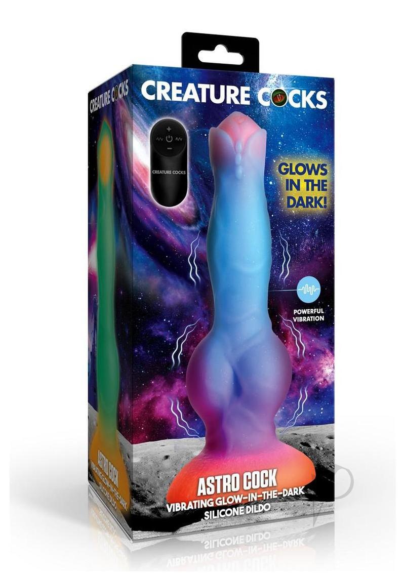 Creature Cocks Astro Cock Vibrating Glow-in-the-Dark Silicone Dildo - Multicolor