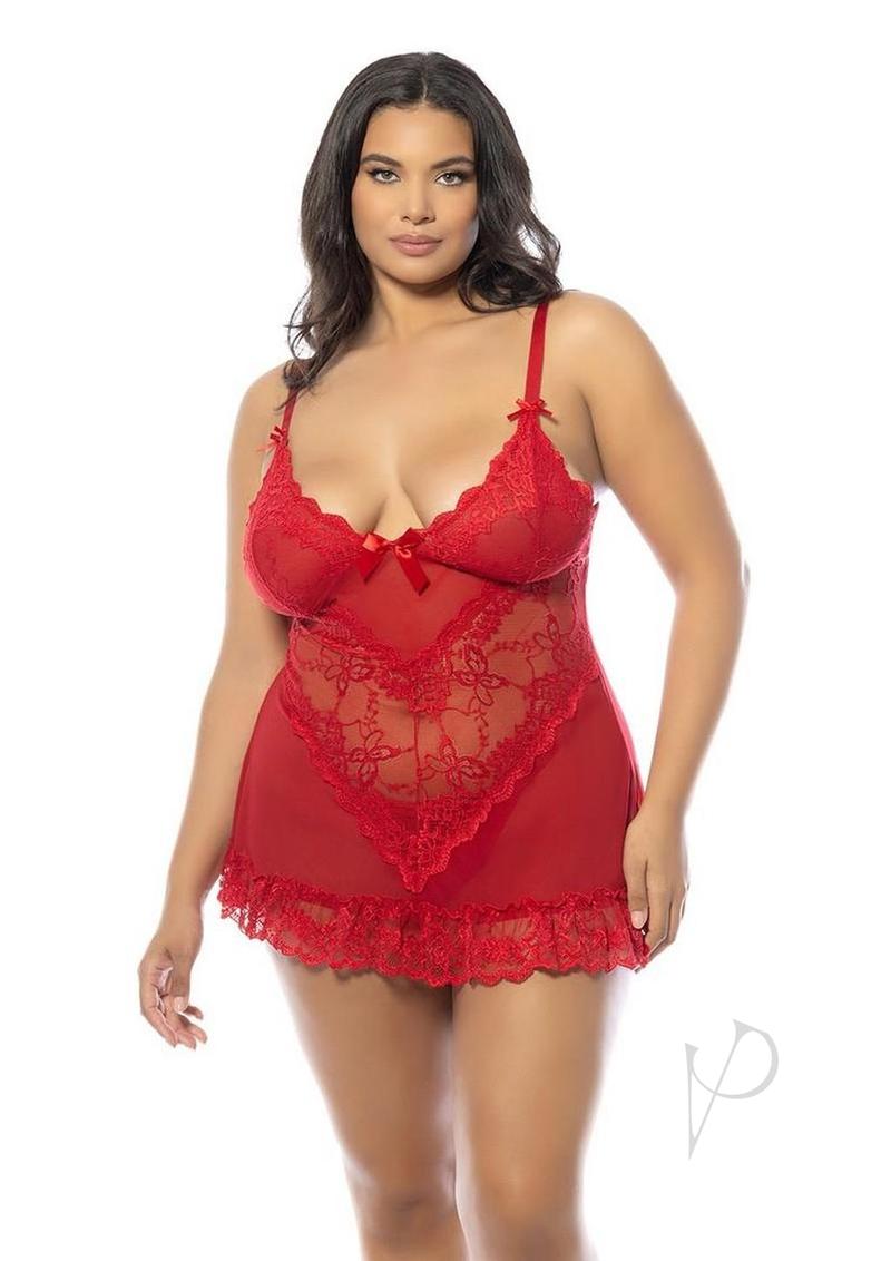 Oh La La Cheri Valentine Babydoll Plus - 1X/2X - Red