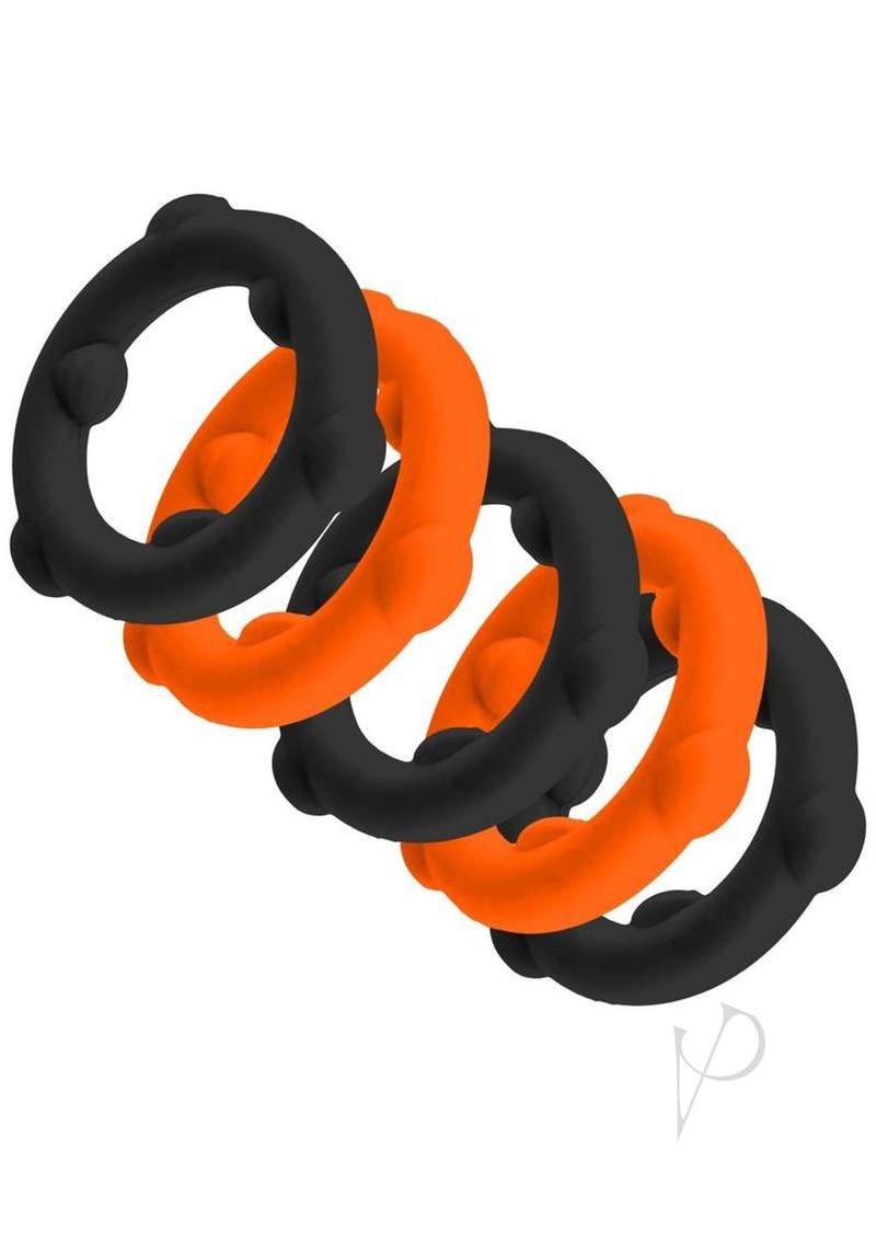 Oxballs Gearheads Silicone Spinner Cock Rings (5 Pack) - Orange/Black