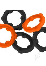 Oxballs Gearheads Silicone Spinner Cock Rings (5 Pack) - Orange/Black