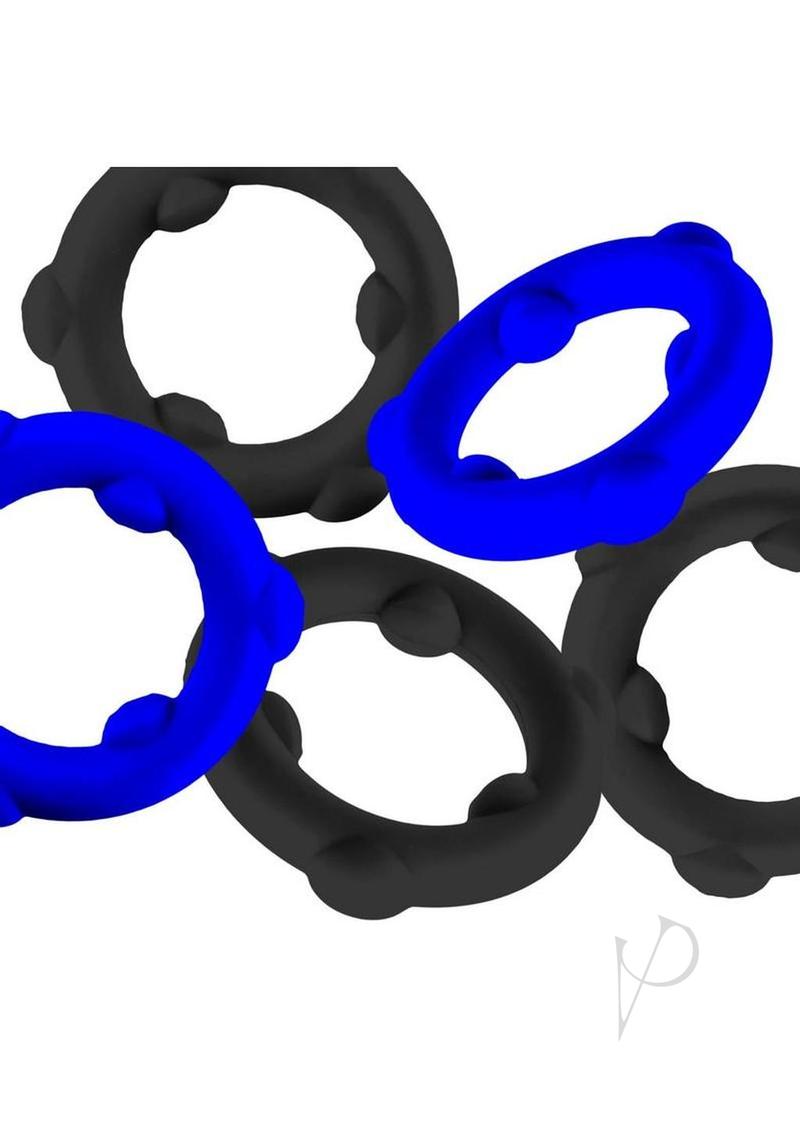 Oxballs Gearheads Silicone Spinner Cock Rings (5 Pack) - Blue/Black
