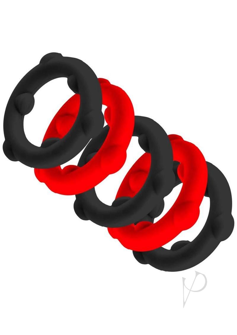 Oxballs Gearheads Silicone Spinner Cock Rings (5 Pack) - Red/Black