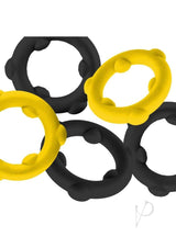 Oxballs Gearheads Silicone Spinner Cock Rings (5 Pack) - Yellow/Black