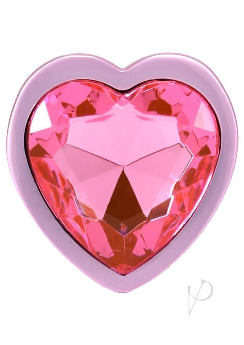 Booty Bling Heart Diamond Jeweled Wearable Metal Plug - Small - Pink