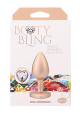 Booty Bling Heart Diamond Jeweled Wearable Metal Plug - Small - Gold