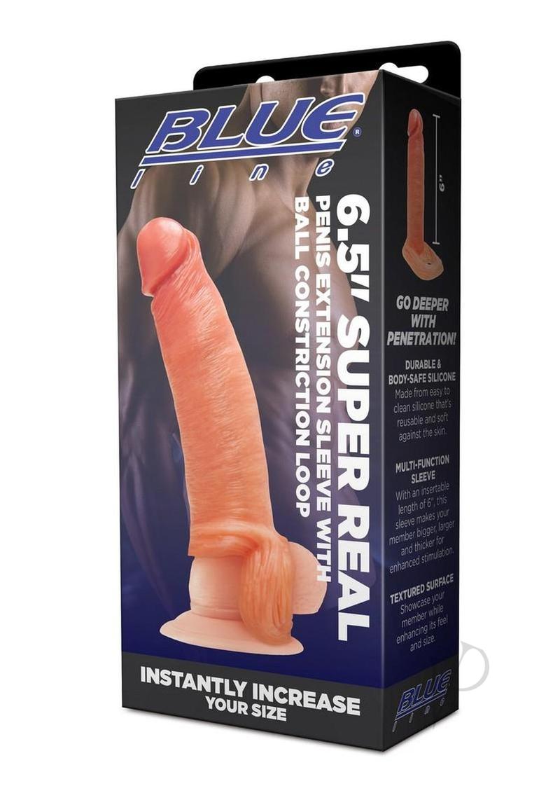 Blueline Super Real Penis Silicone Extension Sleeve with Ball Constriction Loop 6.5in - Vanilla