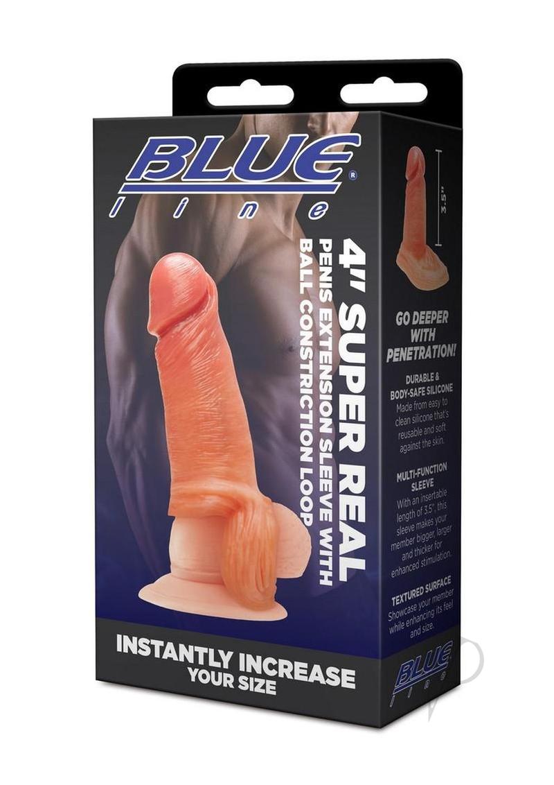 Blueline Super Real Penis Silicone Extension Sleeve with Ball Constriction Loop 4in - Vanilla