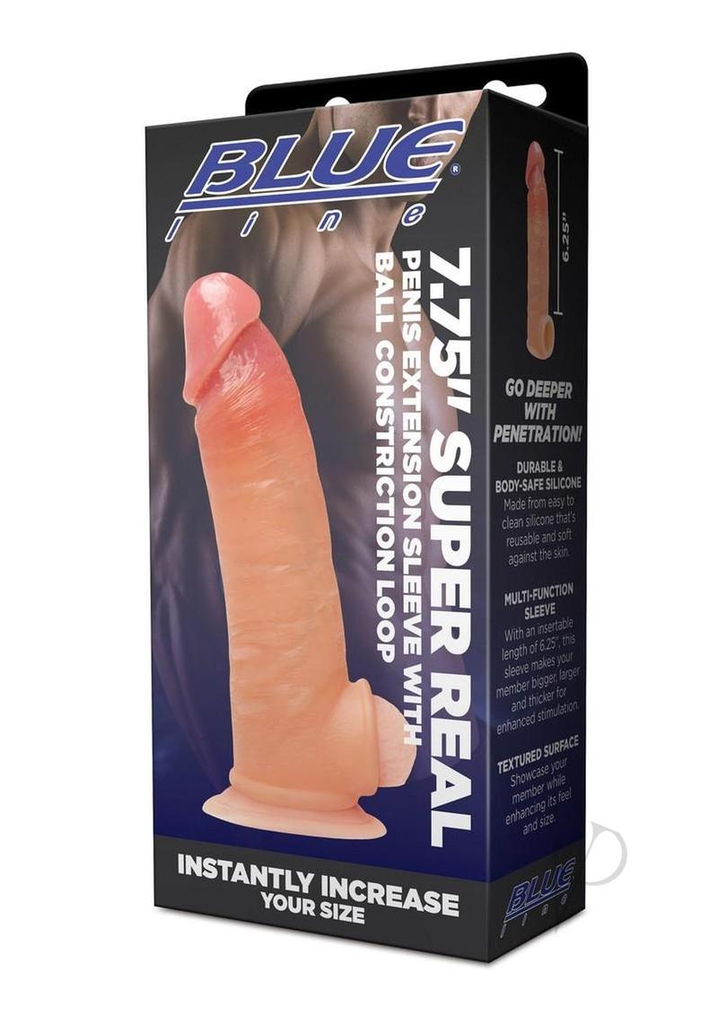 Blueline Super Real Penis Silicone Extension Sleeve with Ball Constriction Loop 7.75in - Vanilla
