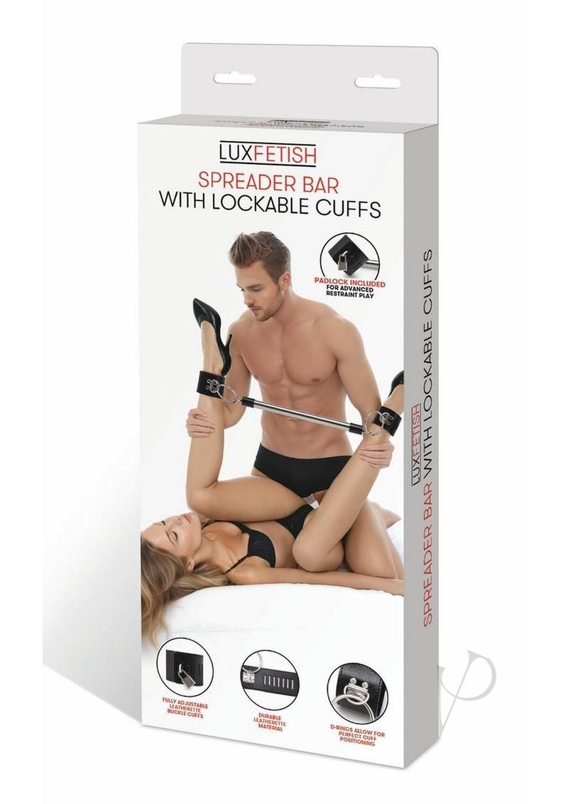 Lux Fetish Spreader Bar With Lockable Cuffs - Black/Silver