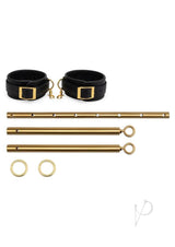 Lux Fetish Solid Gold Expandable Spreader Bar Set with Detachable Leatherette Cuffs - Black/Gold