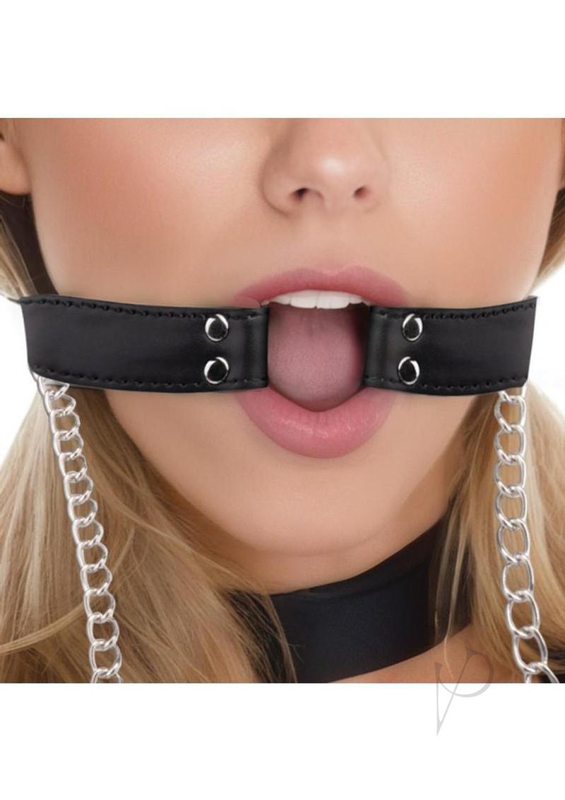 Lux Fetish Open Mouth Gag With Nipple Clips - Black