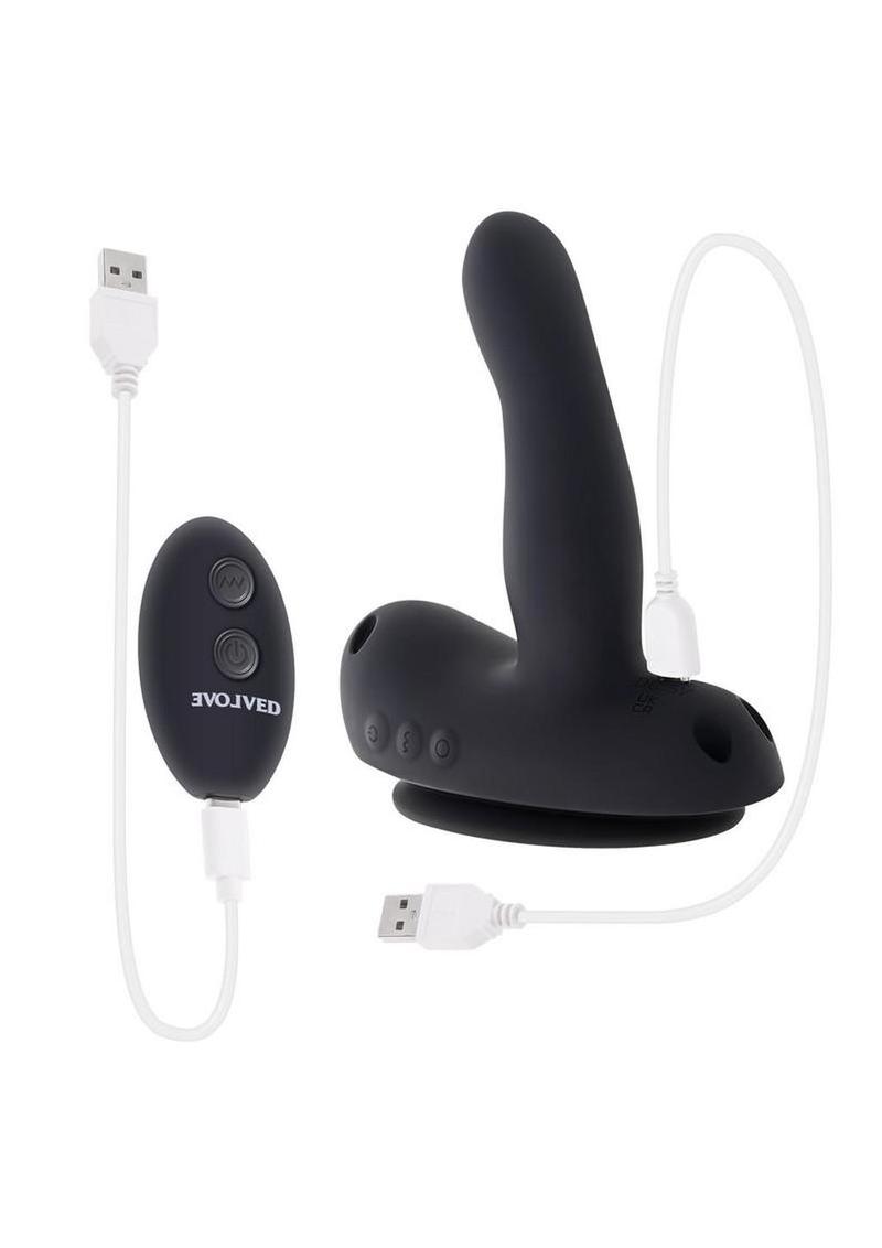 Come Closer Rechargeable Silicone Strap-On Vibrator with Remote - Black