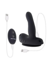 Come Closer Rechargeable Silicone Strap-On Vibrator with Remote - Black