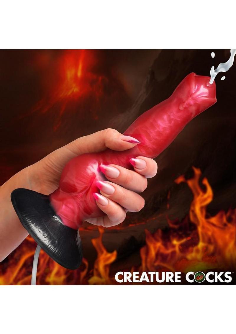 Creature Cocks Hell Hound Squirting Silicone Dildo - Red/Black