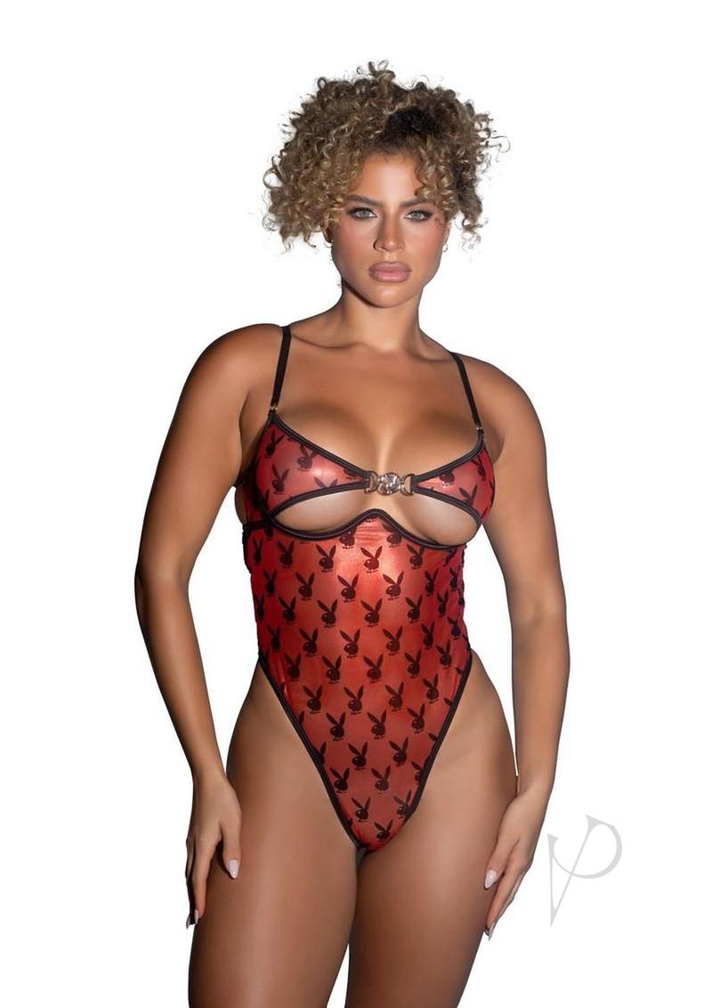 Playboy Shimmer Bunny Teddy - Large - Red/Black