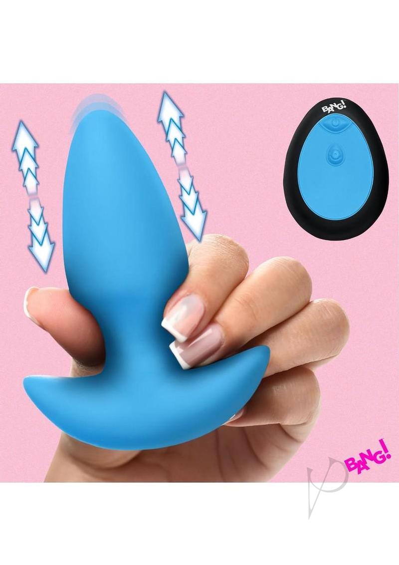 Bang! Thrusting and Vibrating Rechargeable Silicone Butt Plug - Blue