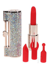 Loveline Diamond Lipstick Rechargeable Silicone Vibrator with Interchangeable Heads - Rainbow