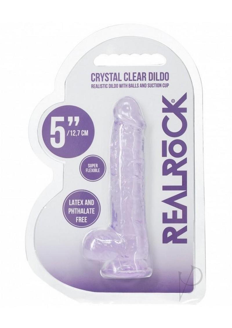 RealRock Crystal Clear Realistic Dildo with Balls 5in - Purple