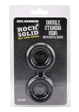 Rock Solid Silicone Double Stamina Cock Ring with Metal Beads - Black