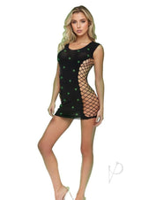 Lapdance Lingerie Glowing Gems Fence Net Mini Dress - OS - Glow in the Dark