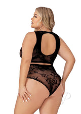 Lapdance Lingerie Crop Top and High Waist Hot Pants (2 Piece) - Queen Size - Black