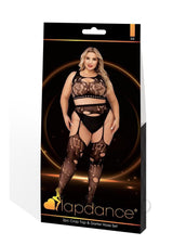 Lapdance Lingerie Crop Top and Garter Hose Set (2 Piece) - Queen Size - Black