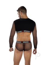 Envy Menswear Heartbreaker Mesh Crop Top and Briefs Set - OS - Black