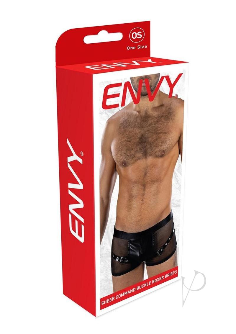 Envy Menswear Sheer Command Buckle Boxer Briefs - OS - Black