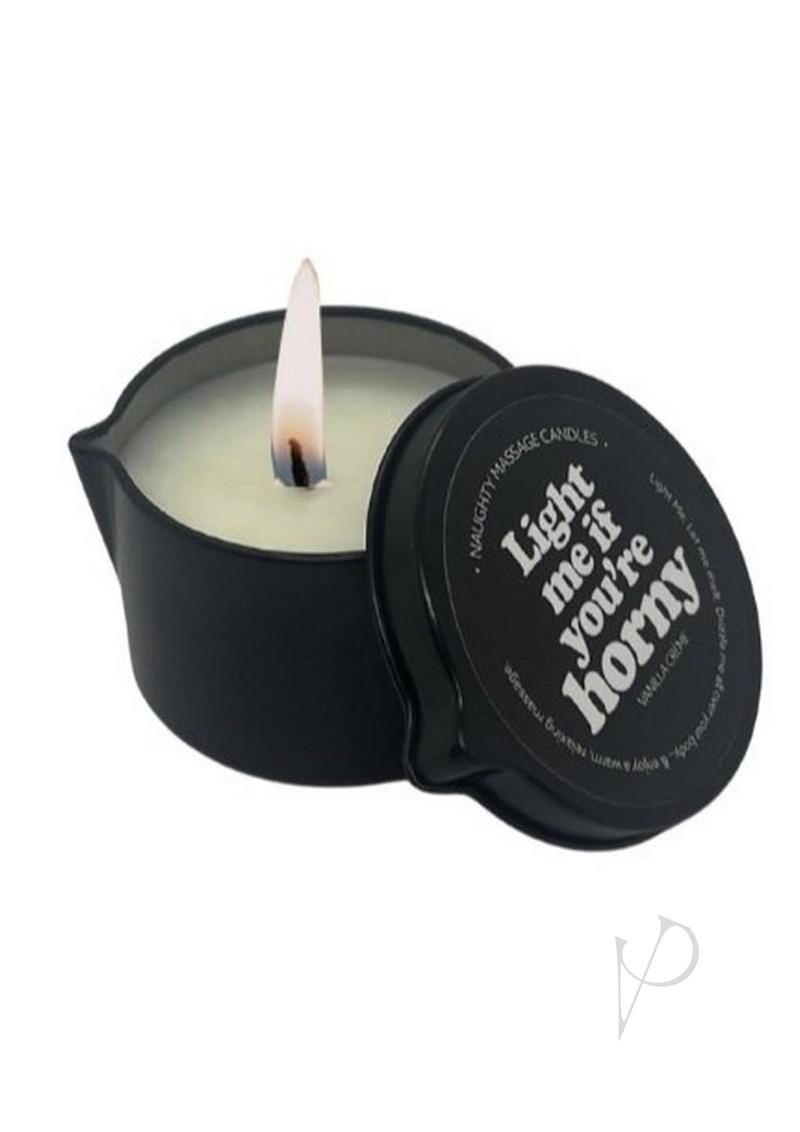 Kama Sutra Naughty Notes LIGHT ME IF YOU`RE HORNY 2oz Massage Candle with Pour Spout Tin