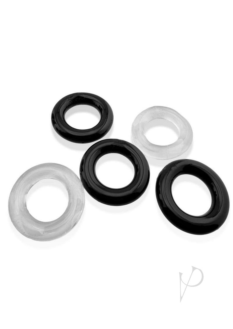 Hunkyjunk Jacker 5 Stack Super-Strong Cockrings (5 Pack) - Clear/Black