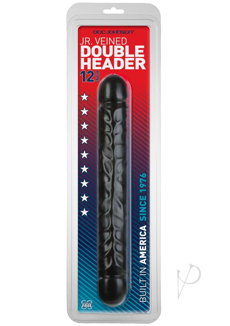 Jr. Veined Double Header Dildo 12in - Black