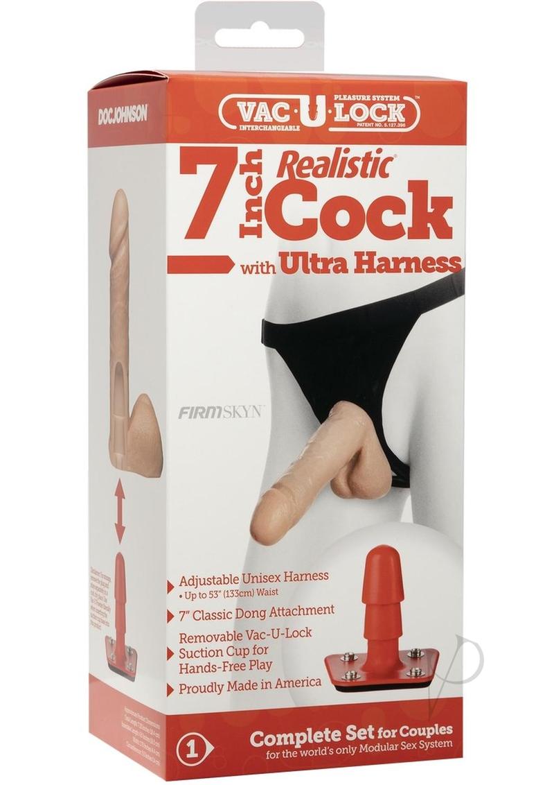 Vac-U-Lock Realistic Cock with Ultra Harness 7in - Vanilla