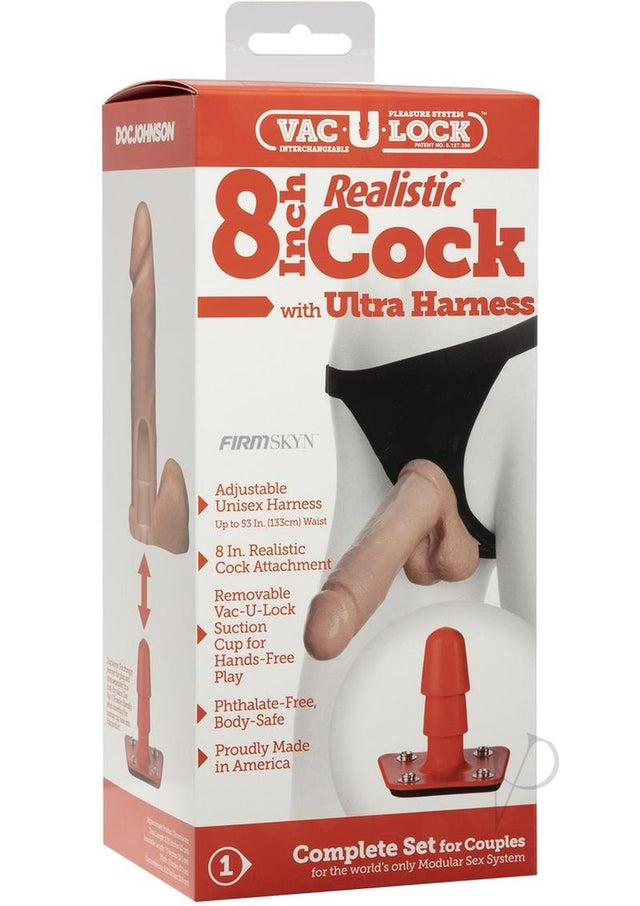 Vac-U-Lock Realistic Cock with Ultra Harness 8in - Vanilla