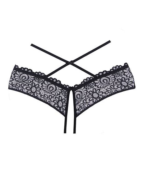 Adore Crayzee Open Panty w/Criss Cross Waist Straps & Lace Black O/S