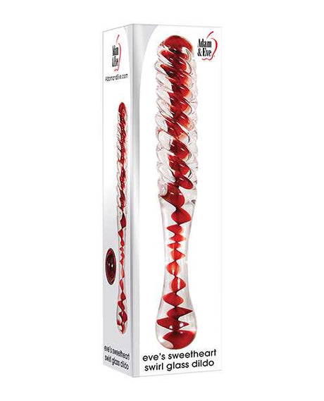 Adam & Eve Eve's Sweetheart Swirl Glass Dildo - Clear/Red