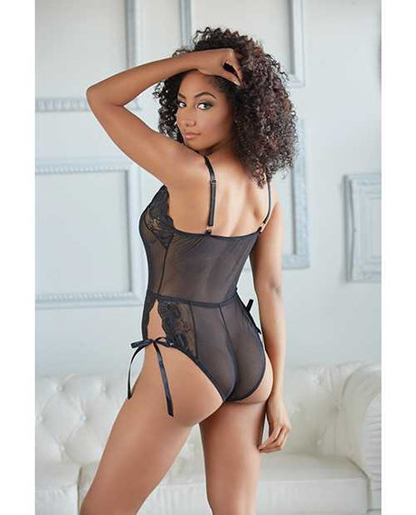 Allure Belle Lace & Mesh Tie Up Romper Black L/XL