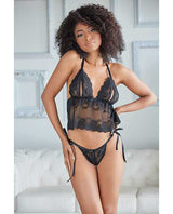 Allure Gigi Peek a Boo Babydoll w/Tie Side Open Panty Black L/XL