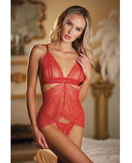 Allure Lace Peek a Boo Chemise & Ouverte G-String Red O/S