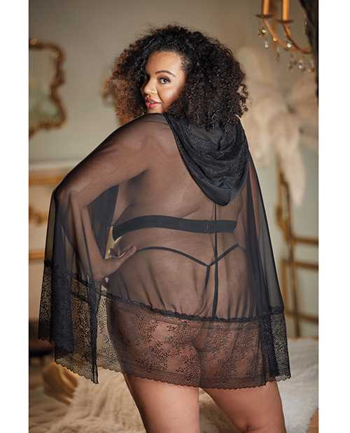 Allure Lace & Mesh Cape w/Attached Waist Belt (G-String NOT included) Black QN