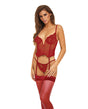  Bombshell Boudoir Lace & Mesh V Wire Corset w/Garters & G-String Red SM