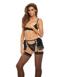  Bombshell Boudoir Lace V Wire Open Cup Bra, Garter Skirt & G-String Black LG