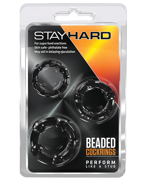 Blush Stay Hard Beaded Cock Rings 3 Pack - Black