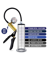 Performance VX6 Vacuum Penis Pump with Brass Pistol and Pressure Gauge 9.5in - Clear