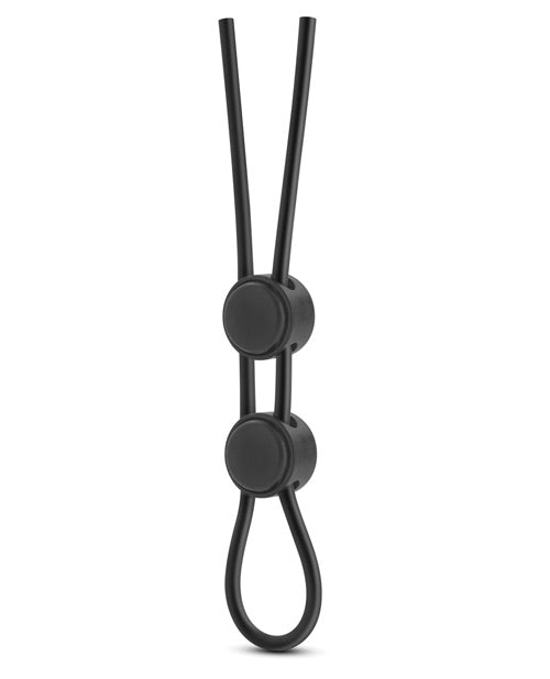 Stay Hard Silicone Double Loop Cock Ring Adjustable Cock Tie - Black