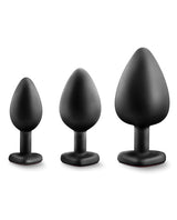 Luxe Bling Butt Plugs Silicone Training Kit with Red Gems (3 size kit) - Black