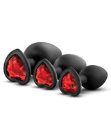 Luxe Bling Butt Plugs Silicone Training Kit with Red Gems (3 size kit) - Black