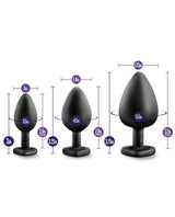 Luxe Bling Butt Plugs Silicone Training Kit with Red Gems (3 size kit) - Black